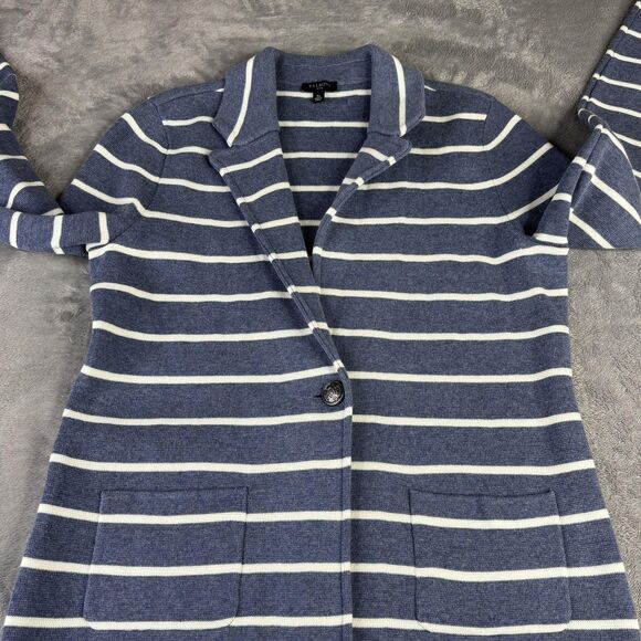 Talbots Blazer Womens Small Petite Blue White Striped Sweater Knit Nautical - Picture 7 of 10